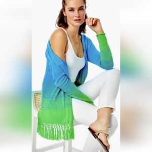 Lilly Pullitzer Tatum Ombre Fringe cardigan blue green gradient